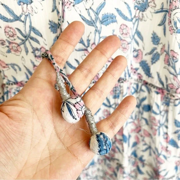 SAYLOR Evelynne Blockprint Floral Mini Tiered Dress Cotton Size Medium - Picture 4 of 9